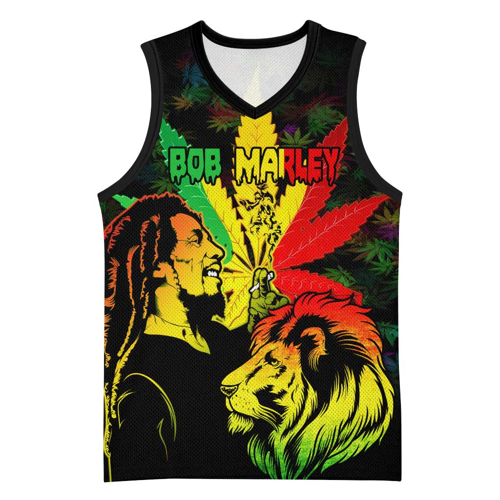 Jamaica Legend Bob Basketball Jersey Lion With Cannabis Leaf Pattern - Wonder Print Shop