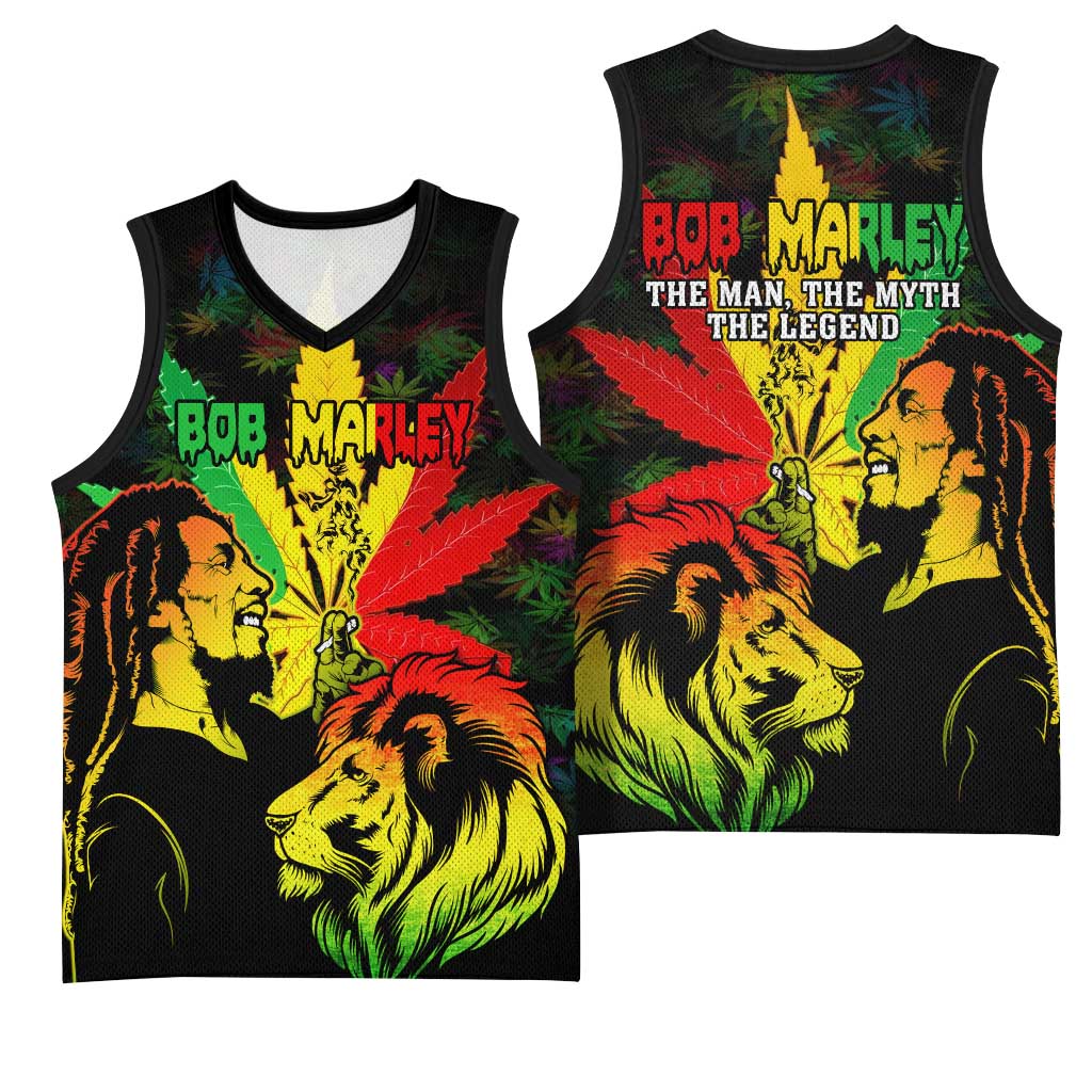 Jamaica Legend Bob Basketball Jersey Lion With Cannabis Leaf Pattern - Wonder Print Shop