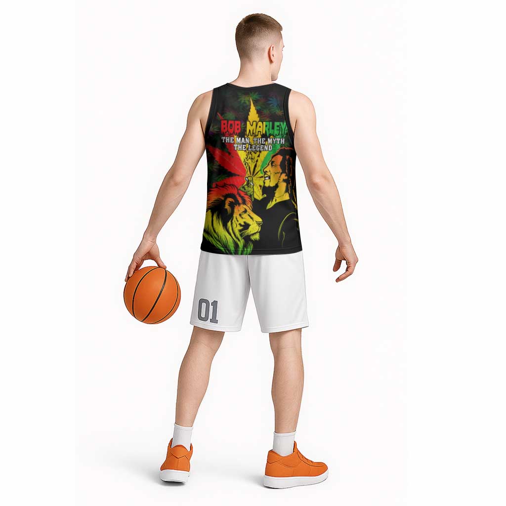 Jamaica Legend Bob Basketball Jersey Lion With Cannabis Leaf Pattern - Wonder Print Shop