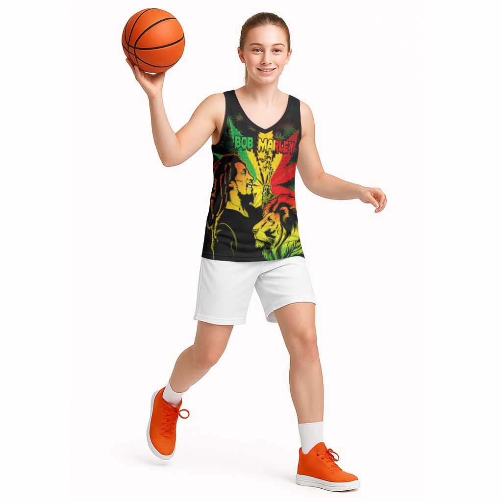 Jamaica Legend Bob Basketball Jersey Lion With Cannabis Leaf Pattern - Wonder Print Shop