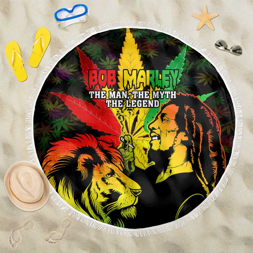 Jamaica Legend Bob Beach Blanket Lion With Cannabis Leaf Pattern - Wonder Print Shop