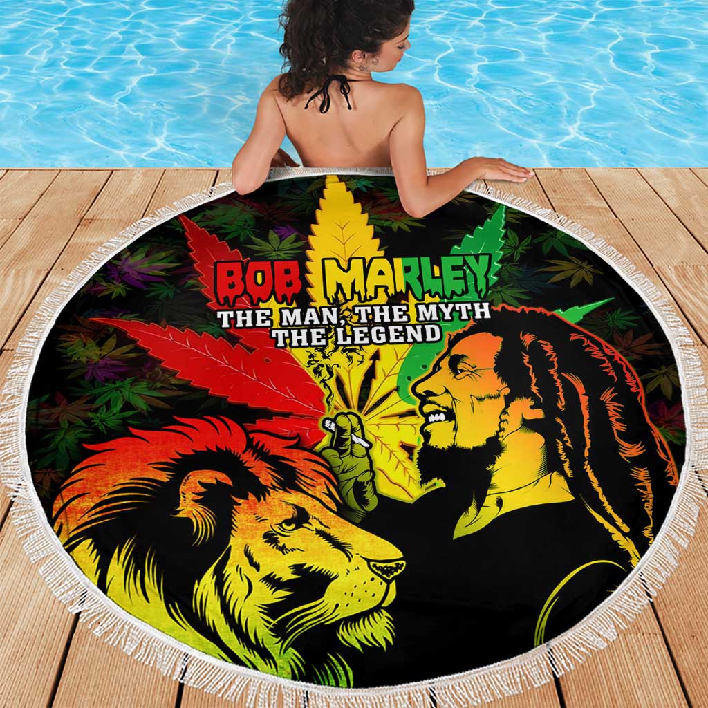 Jamaica Legend Bob Beach Blanket Lion With Cannabis Leaf Pattern - Wonder Print Shop
