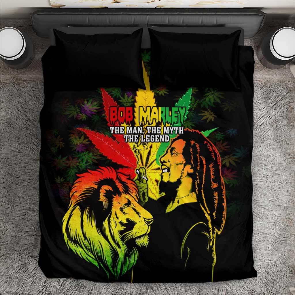 Jamaica Legend Bob Bedding Set Lion With Cannabis Leaf Pattern - Wonder Print Shop