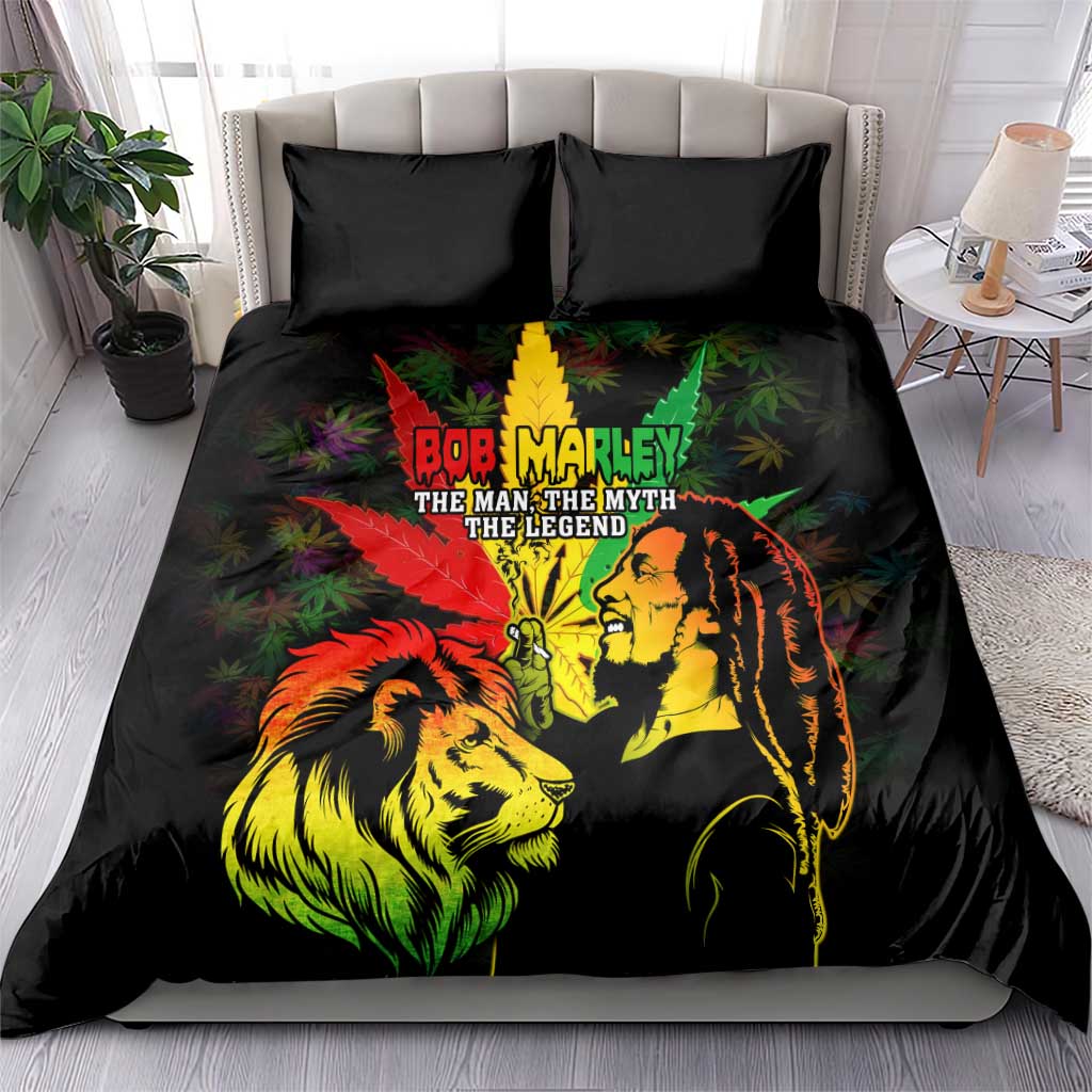 Jamaica Legend Bob Bedding Set Lion With Cannabis Leaf Pattern - Wonder Print Shop