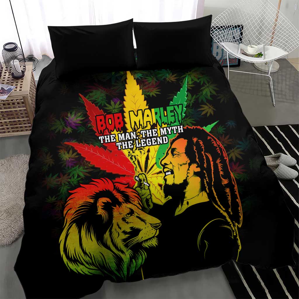 Jamaica Legend Bob Bedding Set Lion With Cannabis Leaf Pattern - Wonder Print Shop
