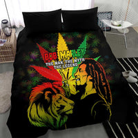 Jamaica Legend Bob Bedding Set Lion With Cannabis Leaf Pattern - Wonder Print Shop