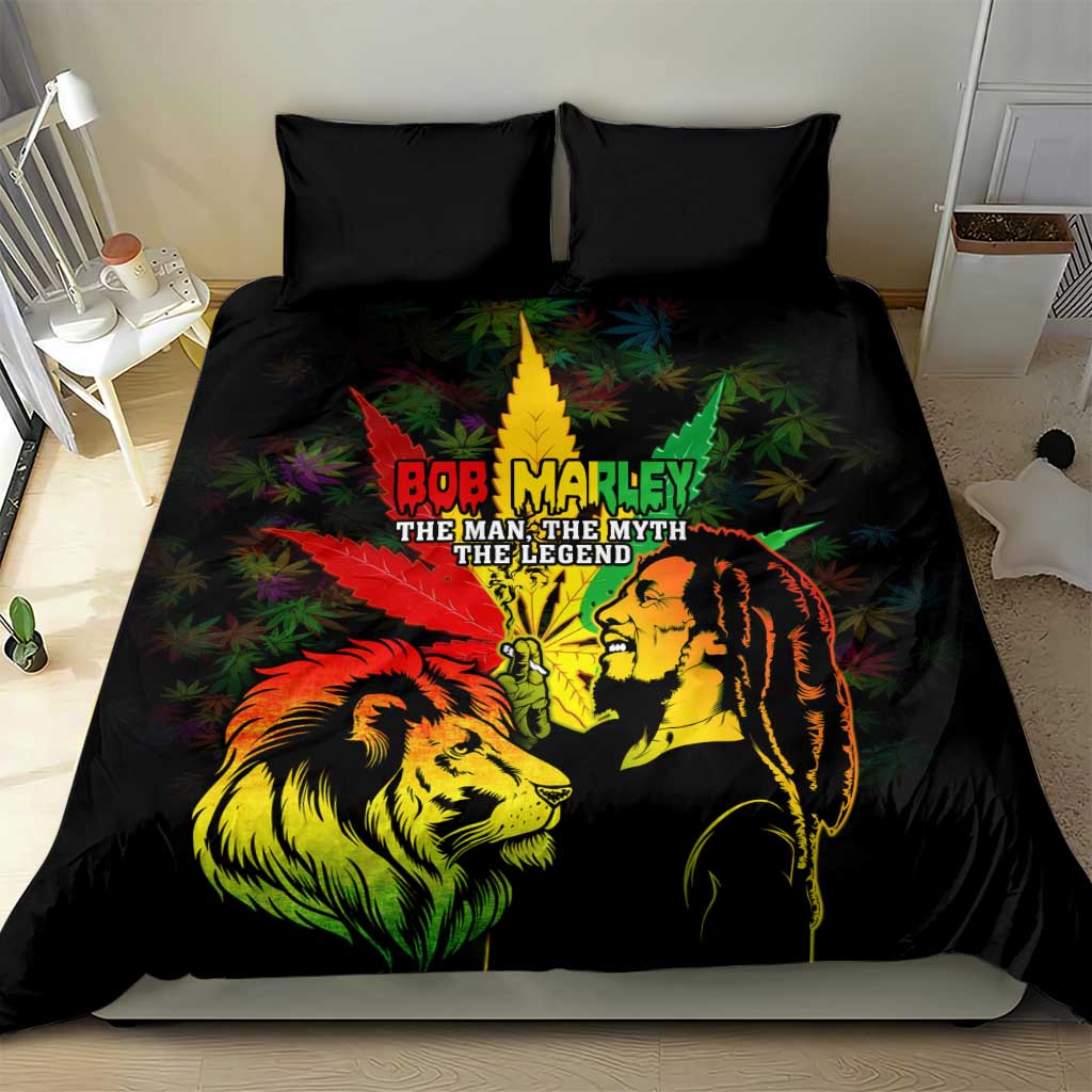 Jamaica Legend Bob Bedding Set Lion With Cannabis Leaf Pattern - Wonder Print Shop