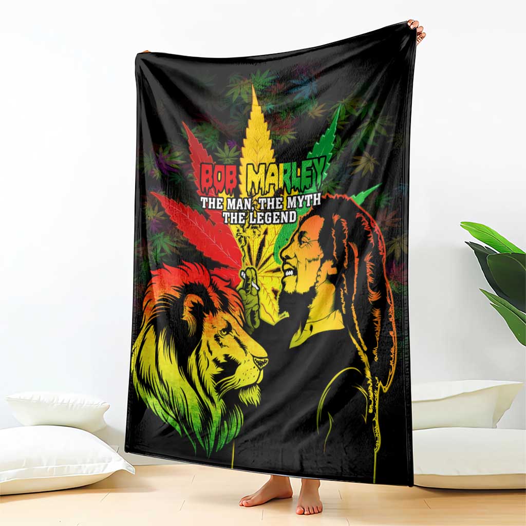 Jamaica Legend Bob Blanket Lion With Cannabis Leaf Pattern - Wonder Print Shop