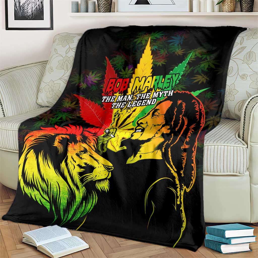 Jamaica Legend Bob Blanket Lion With Cannabis Leaf Pattern - Wonder Print Shop