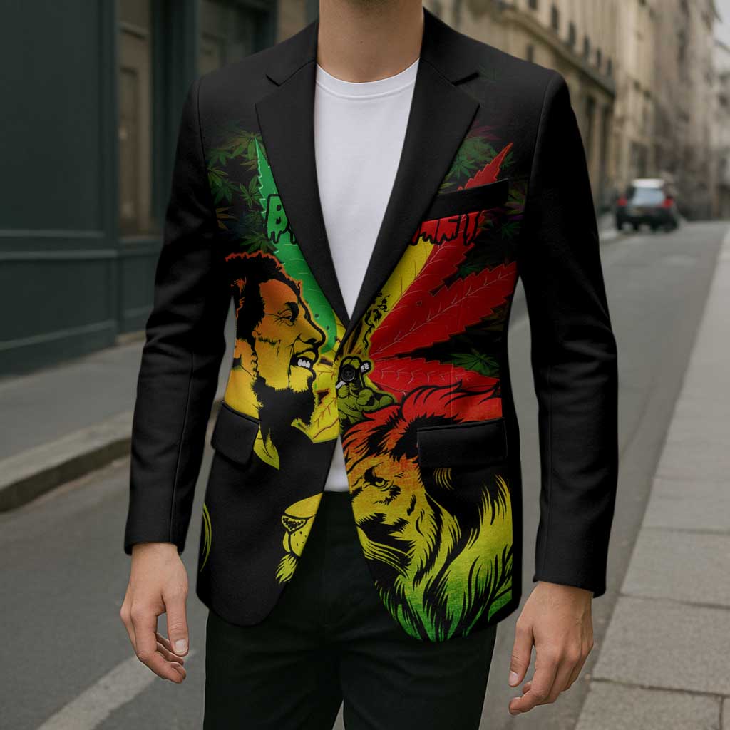 Jamaica Legend Bob Blazer Lion With Cannabis Leaf Pattern - Wonder Print Shop