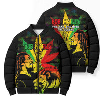 Jamaica Legend Bob Bomber Puffer Jacket Lion With Cannabis Leaf Pattern - Wonder Print Shop