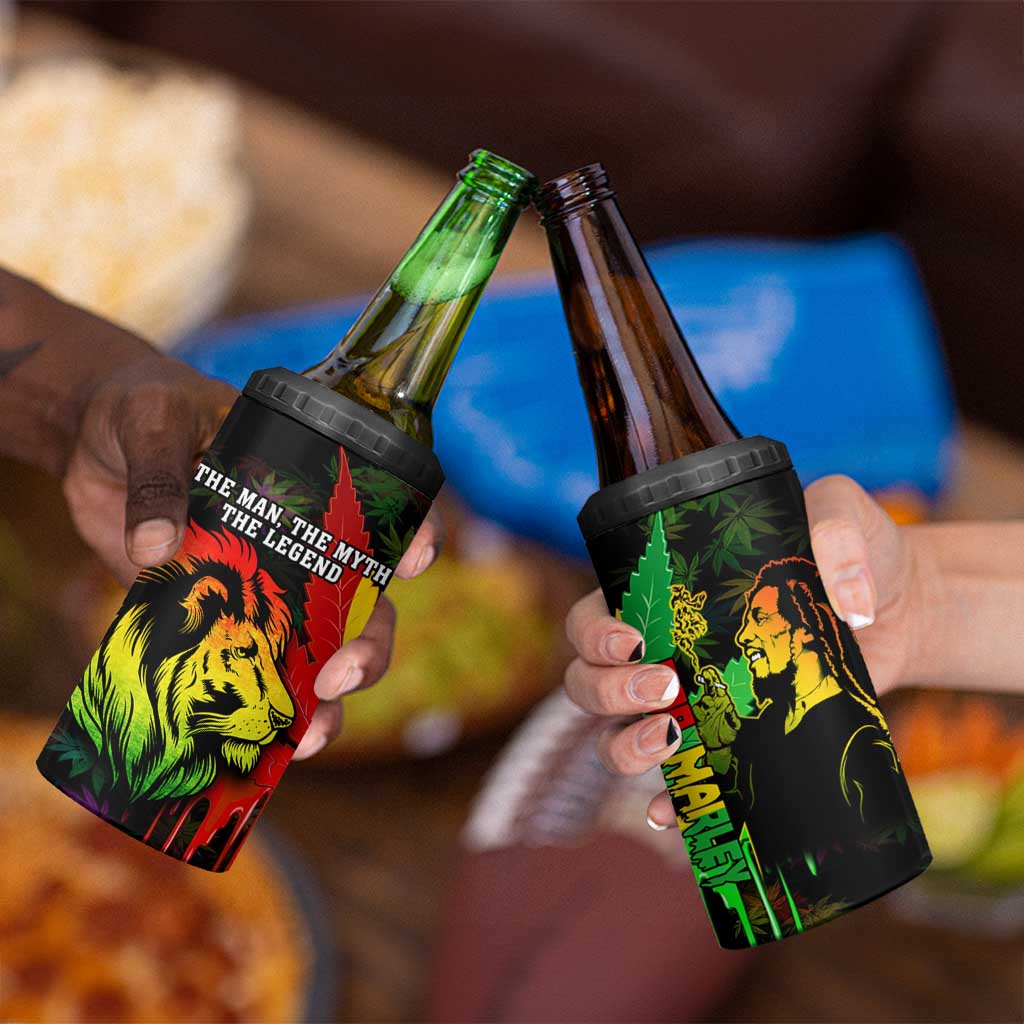 Jamaica Legend Bob 4 in 1 Can Cooler Tumbler Lion With Cannabis Leaf Pattern - Wonder Print Shop