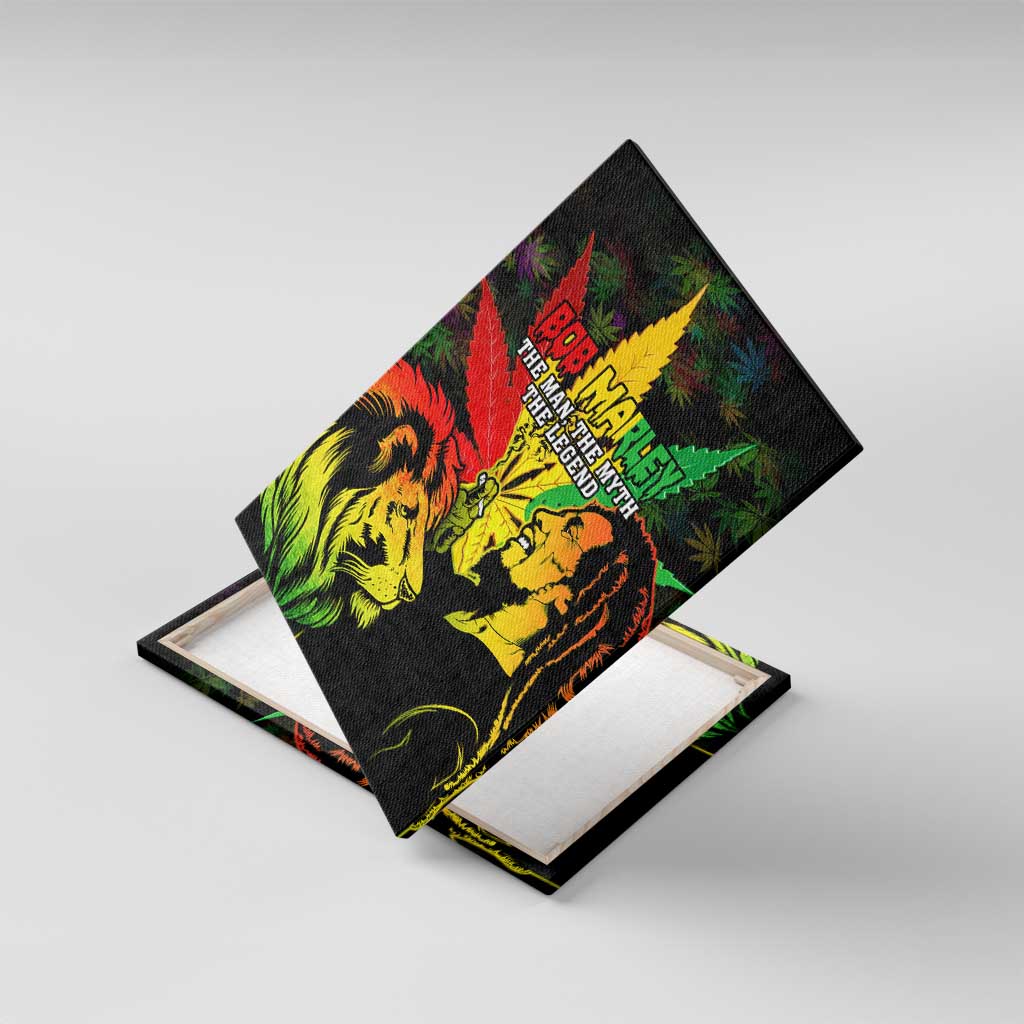 Jamaica Legend Bob Canvas Wall Art Lion With Cannabis Leaf Pattern - Wonder Print Shop
