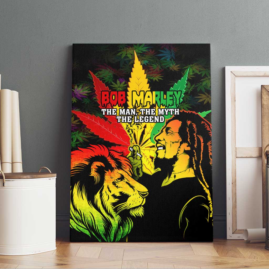 Jamaica Legend Bob Canvas Wall Art Lion With Cannabis Leaf Pattern - Wonder Print Shop