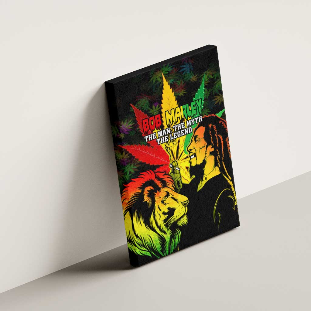 Jamaica Legend Bob Canvas Wall Art Lion With Cannabis Leaf Pattern - Wonder Print Shop
