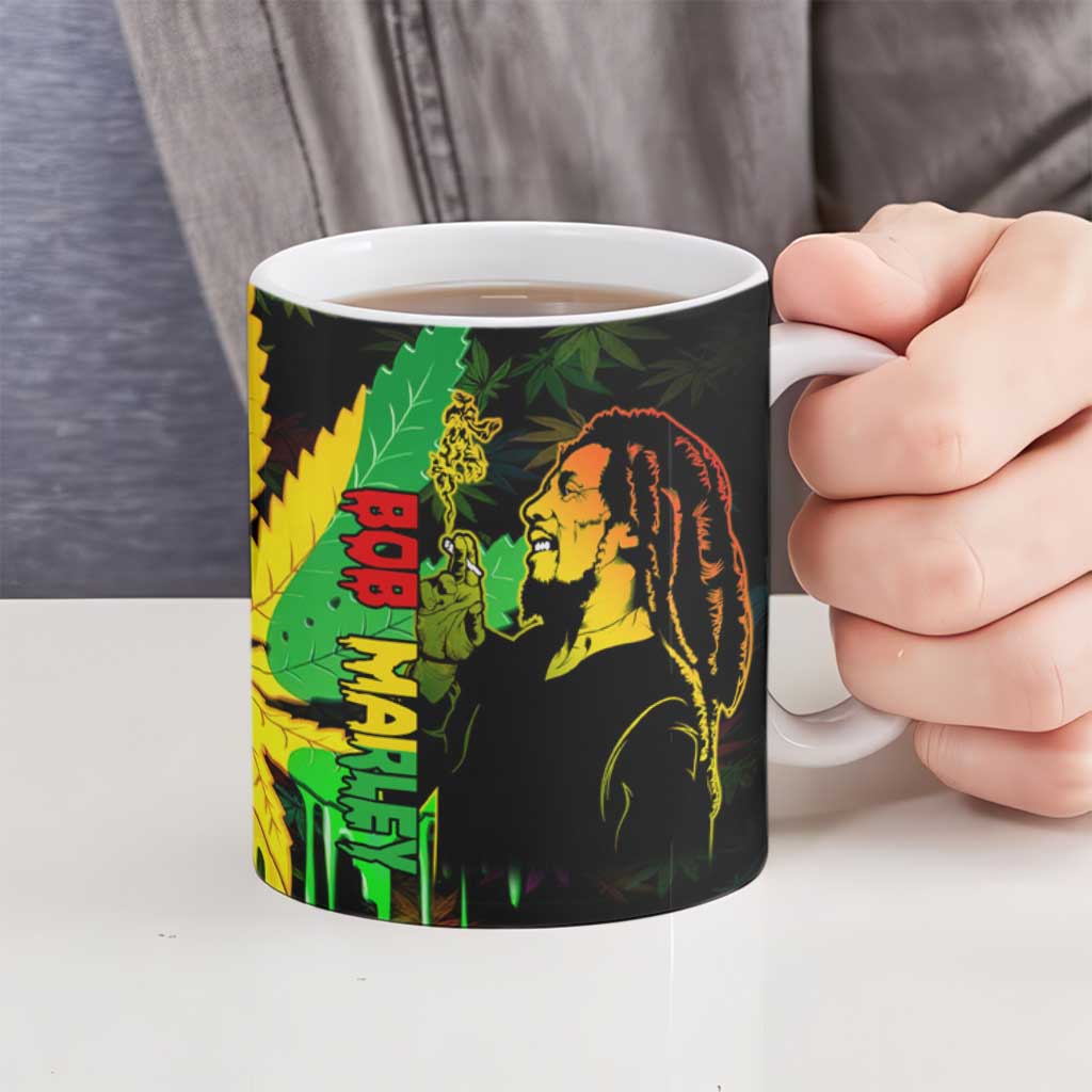 Jamaica Legend Bob Ceramic Mug Lion With Cannabis Leaf Pattern - Wonder Print Shop