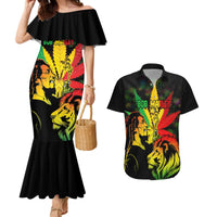 Jamaica Legend Bob Couples Matching Mermaid Dress and Hawaiian Shirt Lion With Cannabis Leaf Pattern LT14