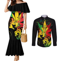 Jamaica Legend Bob Couples Matching Mermaid Dress and Long Sleeve Button Shirts Lion With Cannabis Leaf Pattern LT14