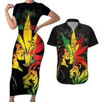 Jamaica Legend Bob Couples Matching Short Sleeve Bodycon Dress and Hawaiian Shirt Lion With Cannabis Leaf Pattern LT14