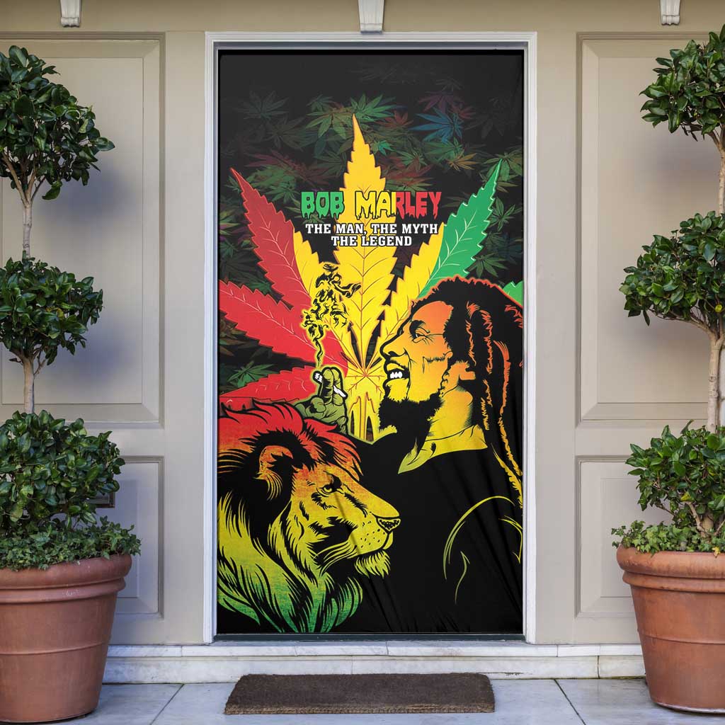 Jamaica Legend Bob Door Cover Lion With Cannabis Leaf Pattern - Wonder Print Shop
