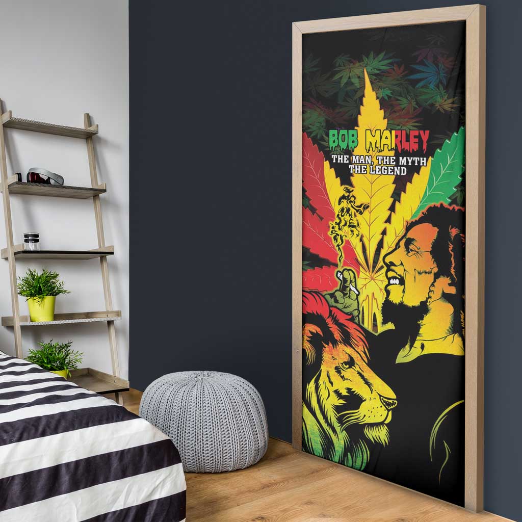 Jamaica Legend Bob Door Cover Lion With Cannabis Leaf Pattern - Wonder Print Shop