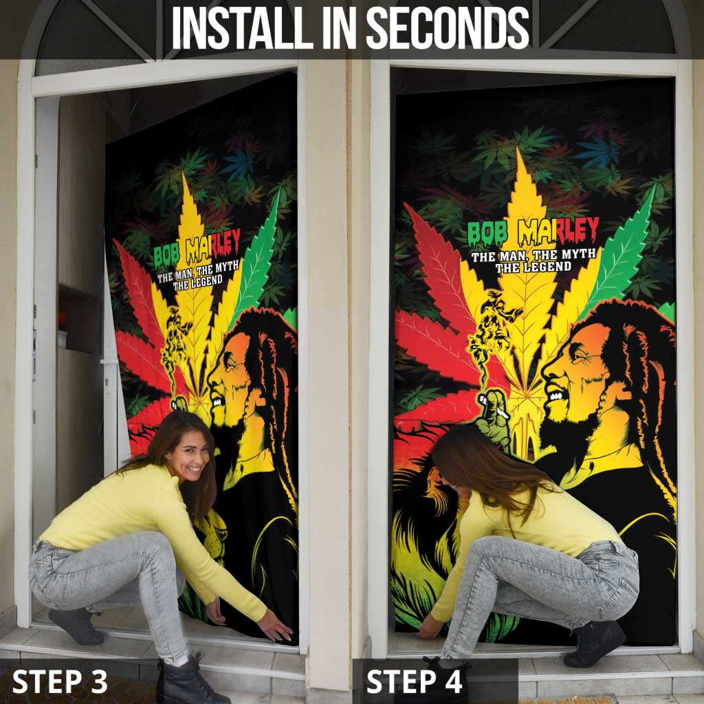 Jamaica Legend Bob Door Cover Lion With Cannabis Leaf Pattern - Wonder Print Shop