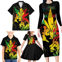 Jamaica Legend Bob Family Matching Long Sleeve Bodycon Dress and Hawaiian Shirt Lion With Cannabis Leaf Pattern LT14