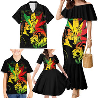 Jamaica Legend Bob Family Matching Mermaid Dress and Hawaiian Shirt Lion With Cannabis Leaf Pattern LT14