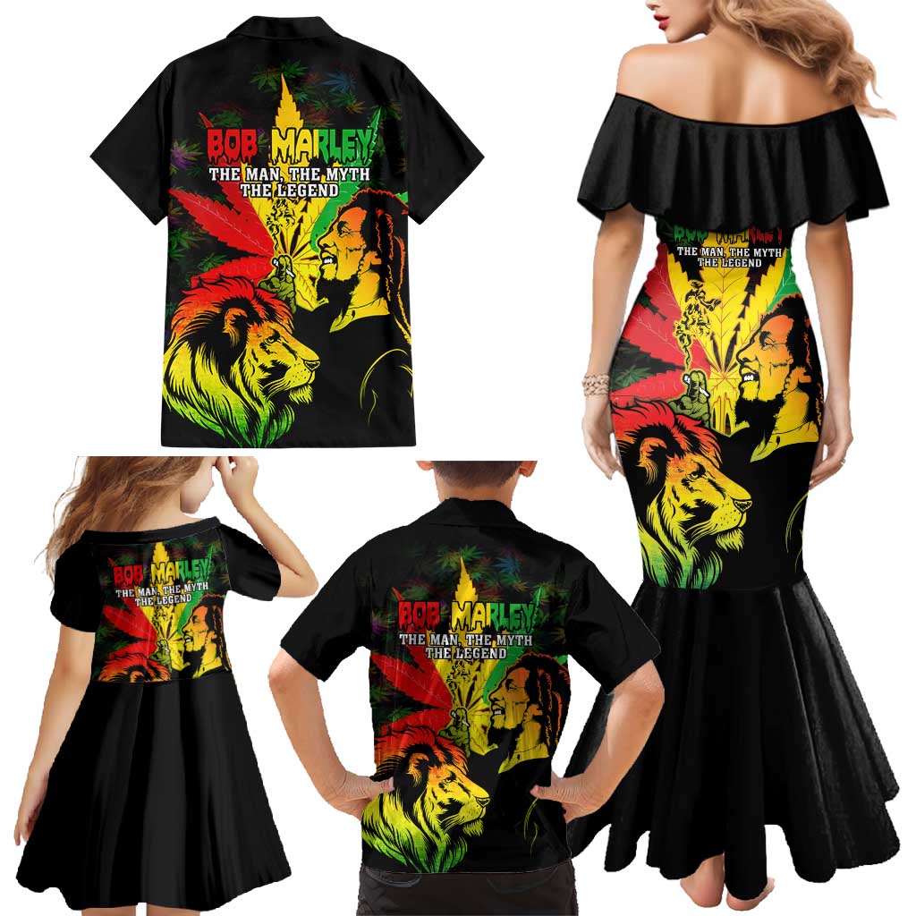 Jamaica Legend Bob Family Matching Mermaid Dress and Hawaiian Shirt Lion With Cannabis Leaf Pattern LT14