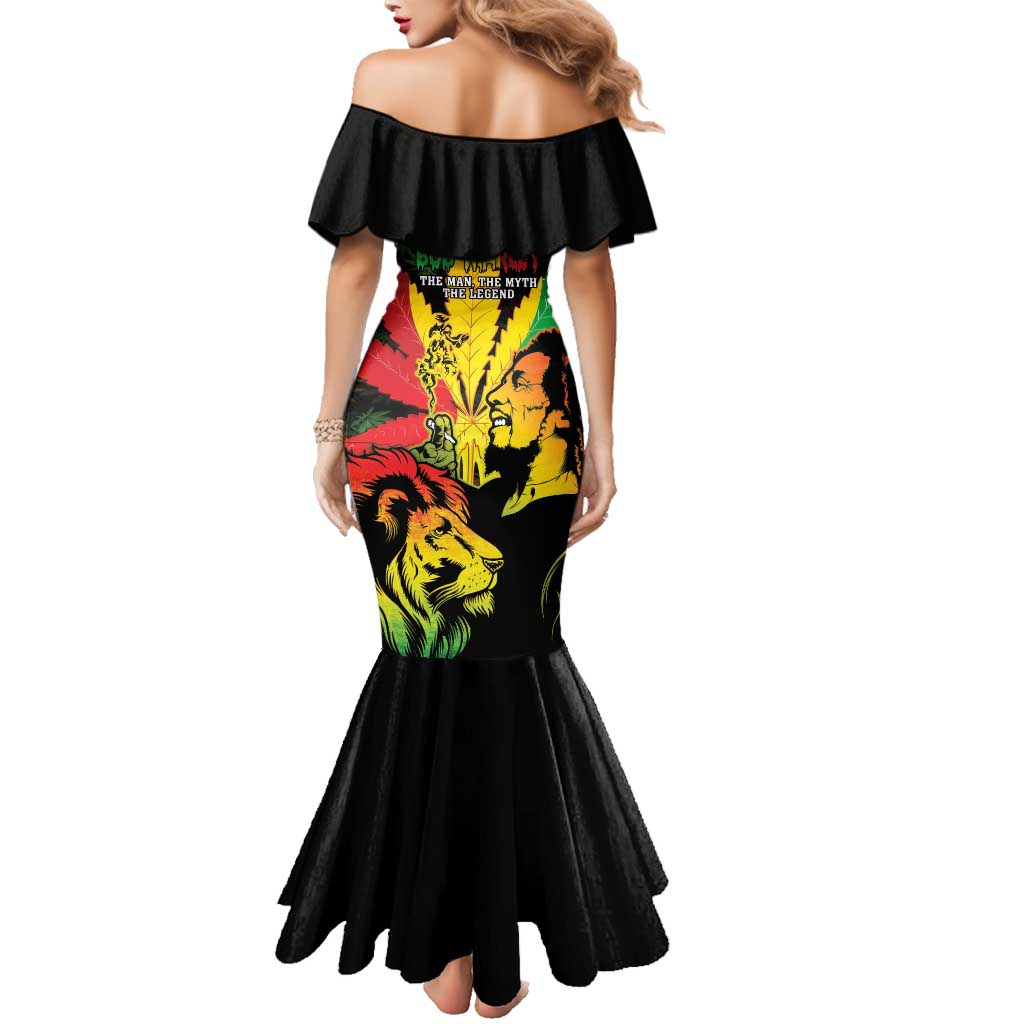 Jamaica Legend Bob Family Matching Mermaid Dress and Hawaiian Shirt Lion With Cannabis Leaf Pattern LT14