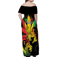 Jamaica Legend Bob Family Matching Off Shoulder Maxi Dress and Hawaiian Shirt Lion With Cannabis Leaf Pattern LT14