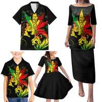 Jamaica Legend Bob Family Matching Puletasi Dress and Hawaiian Shirt Lion With Cannabis Leaf Pattern LT14