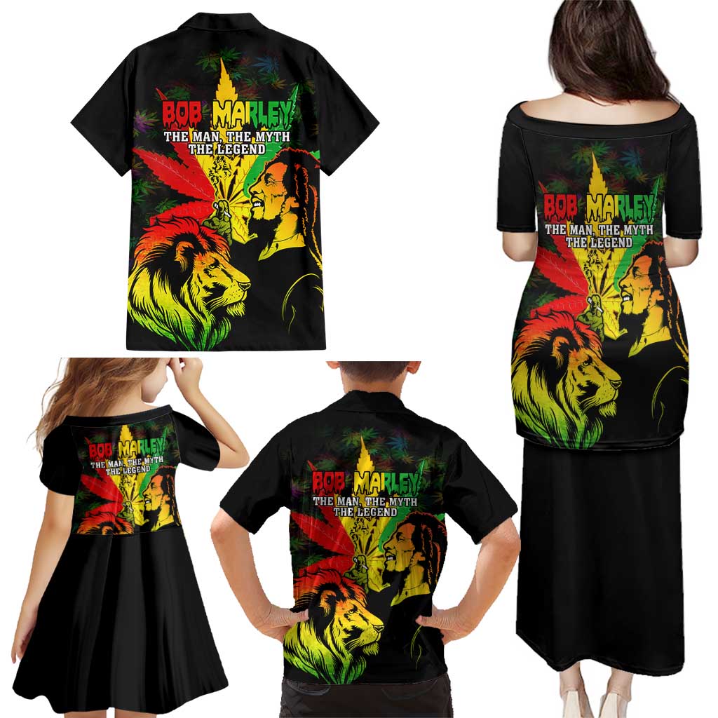 Jamaica Legend Bob Family Matching Puletasi Dress and Hawaiian Shirt Lion With Cannabis Leaf Pattern LT14