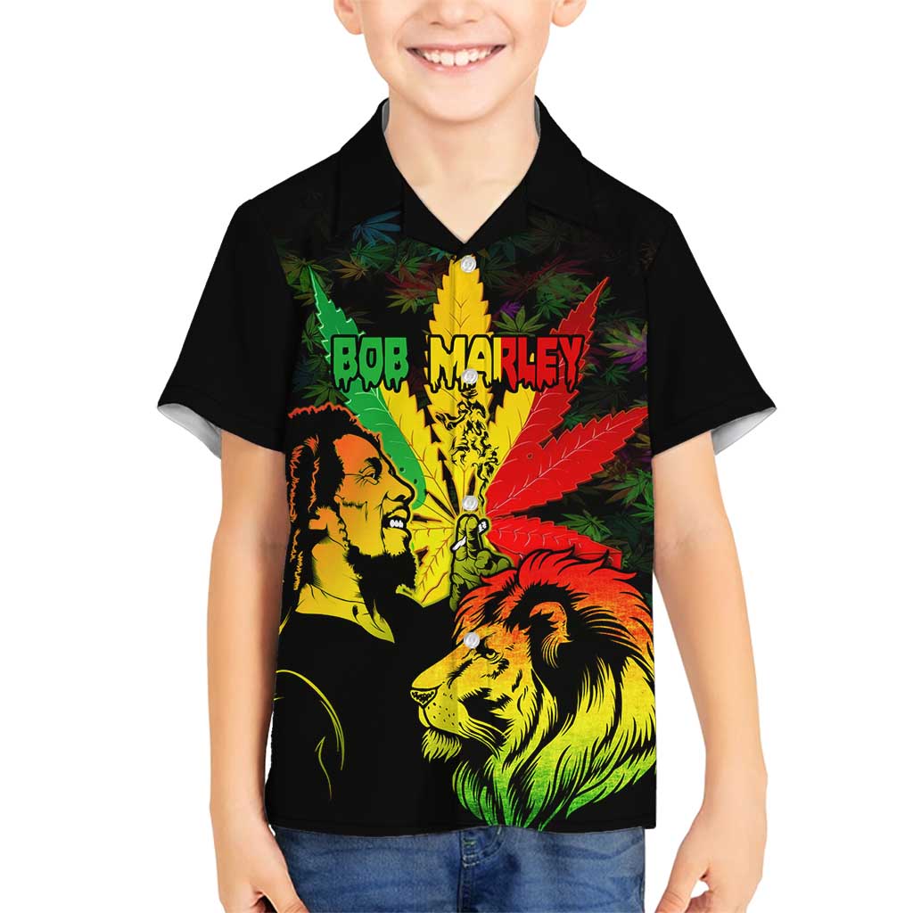 Jamaica Legend Bob Family Matching Puletasi Dress and Hawaiian Shirt Lion With Cannabis Leaf Pattern LT14