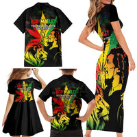 Jamaica Legend Bob Family Matching Short Sleeve Bodycon Dress and Hawaiian Shirt Lion With Cannabis Leaf Pattern LT14