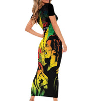Jamaica Legend Bob Family Matching Short Sleeve Bodycon Dress and Hawaiian Shirt Lion With Cannabis Leaf Pattern LT14