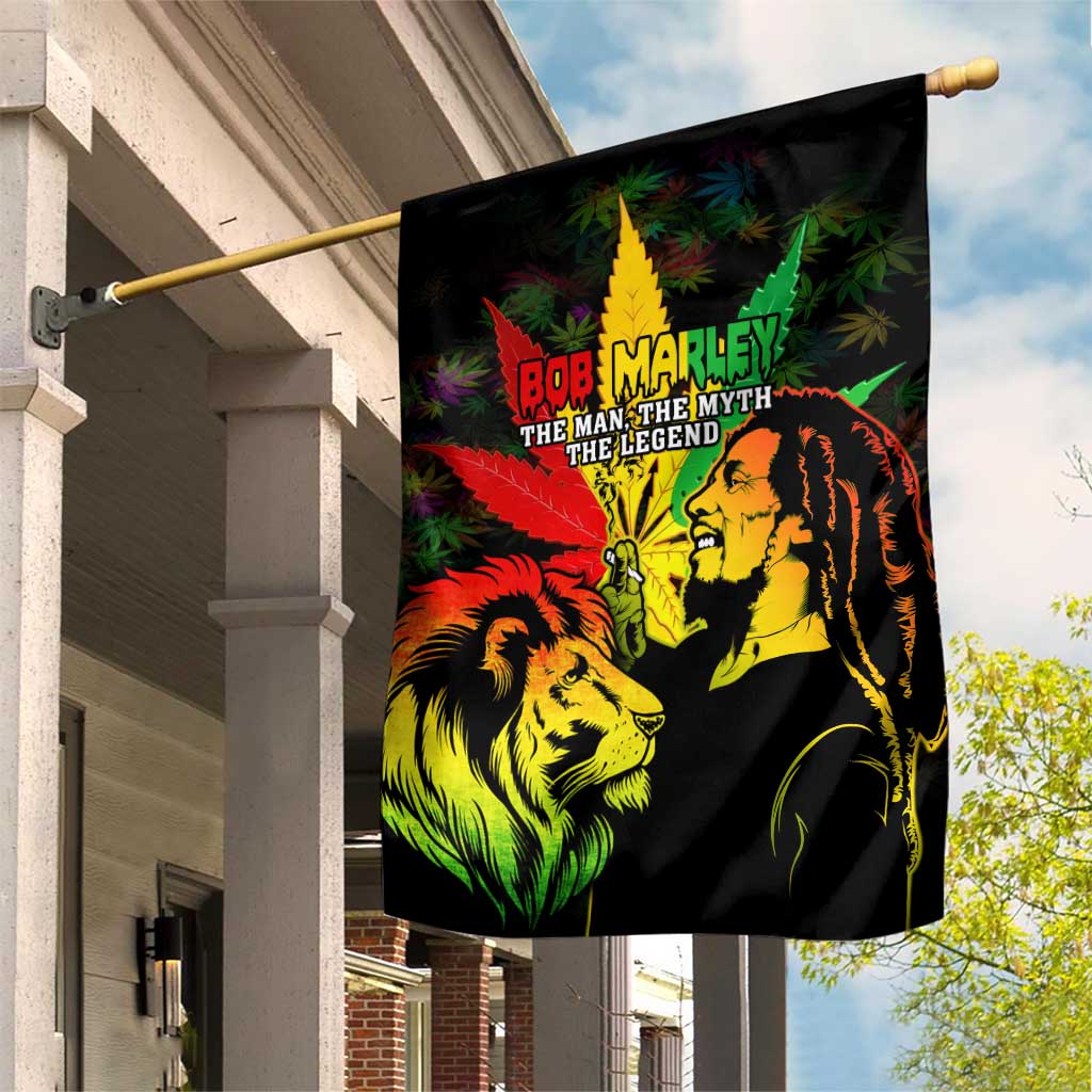 Jamaica Legend Bob Garden Flag Lion With Cannabis Leaf Pattern - Wonder Print Shop