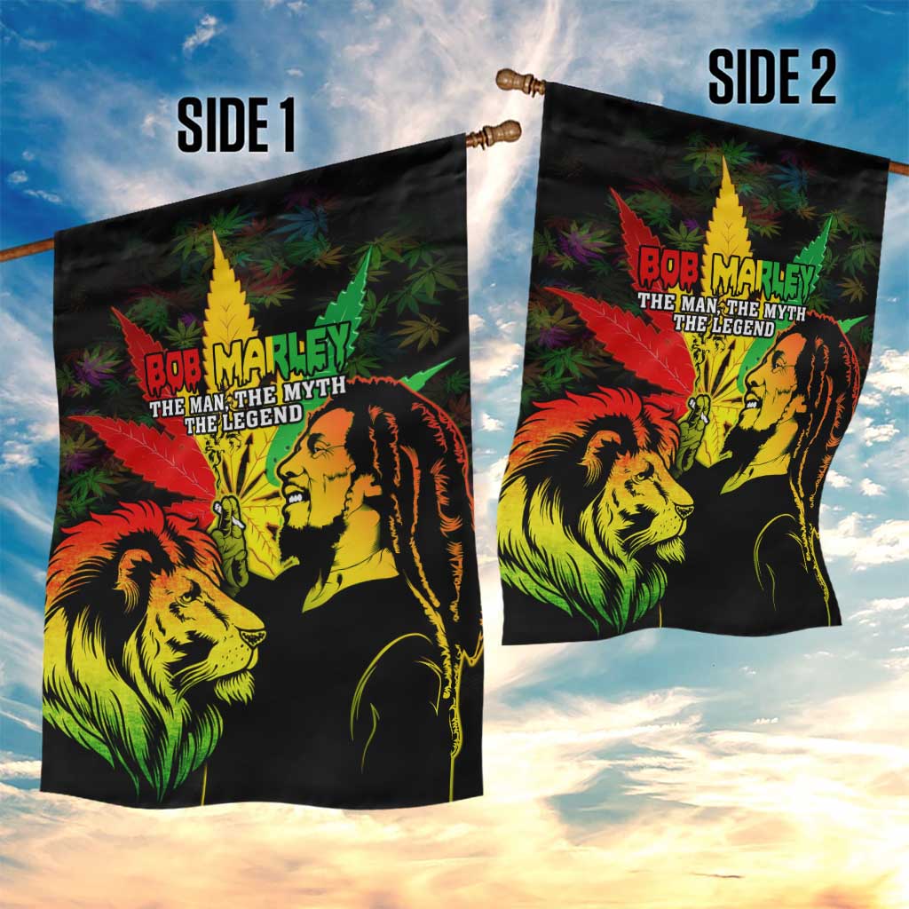 Jamaica Legend Bob Garden Flag Lion With Cannabis Leaf Pattern - Wonder Print Shop