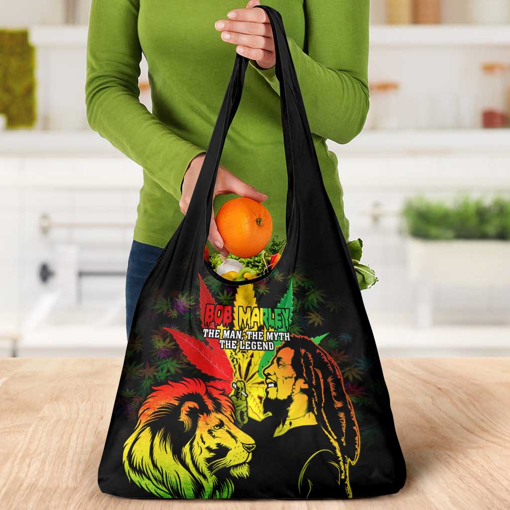Jamaica Legend Bob Grocery Bag Lion With Cannabis Leaf Pattern - Wonder Print Shop