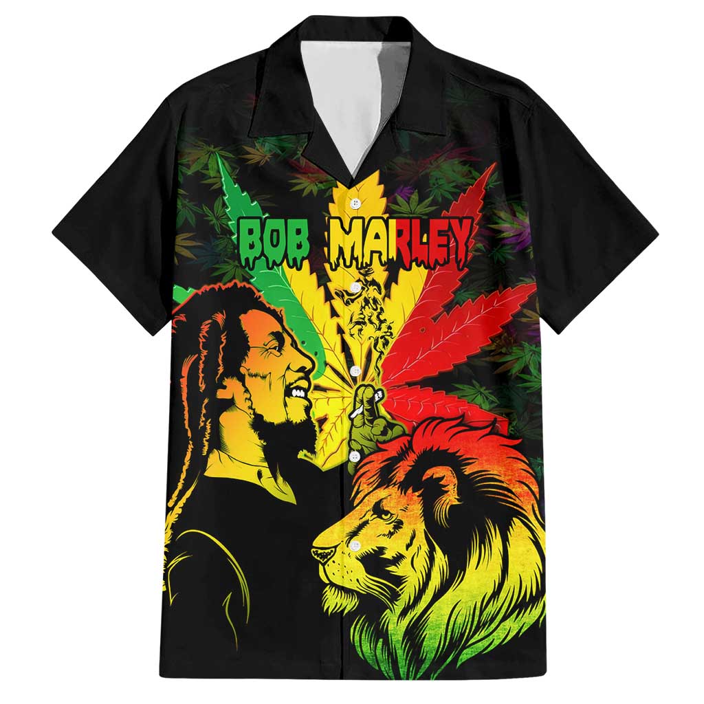 Jamaica Legend Bob Hawaiian Shirt Lion With Cannabis Leaf Pattern LT14