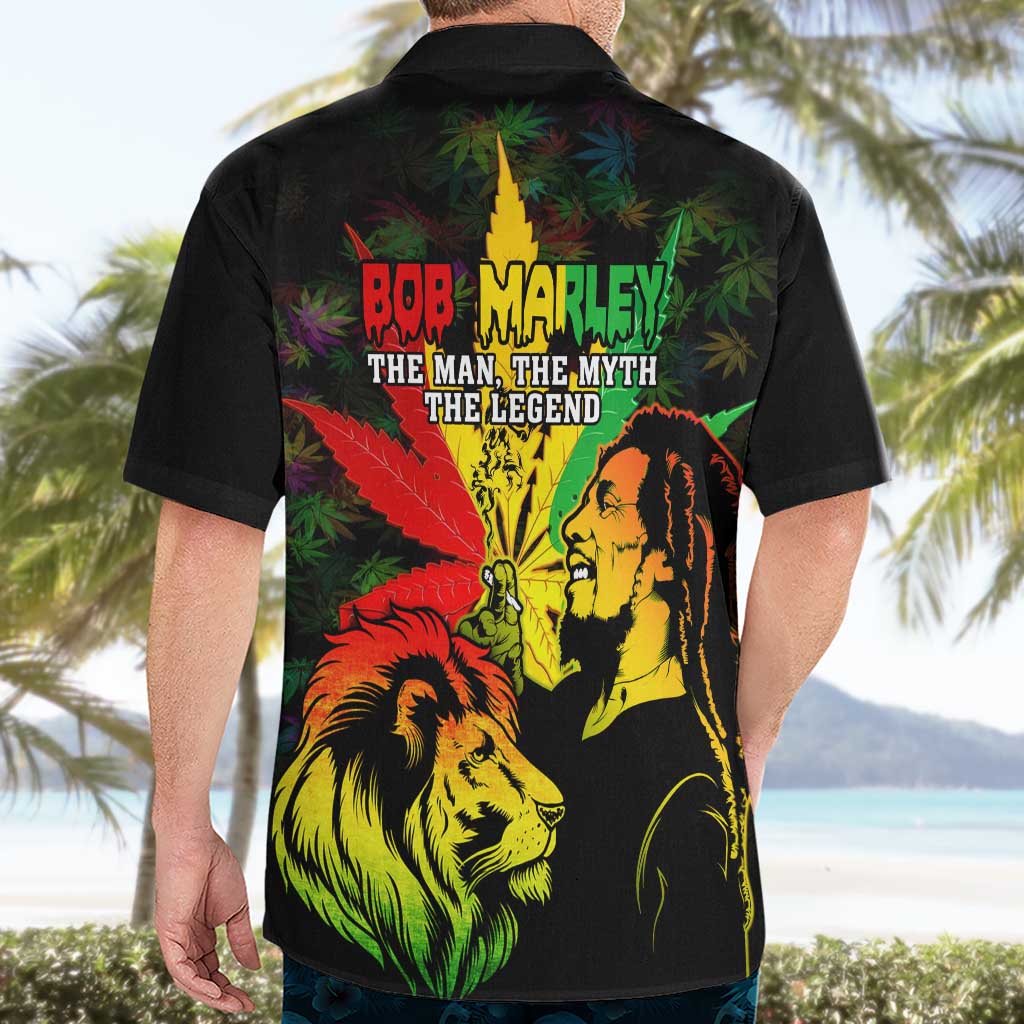 Jamaica Legend Bob Hawaiian Shirt Lion With Cannabis Leaf Pattern LT14