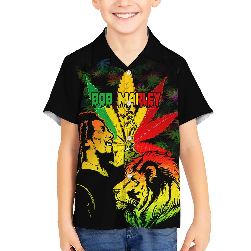 Jamaica Legend Bob Hawaiian Shirt Lion With Cannabis Leaf Pattern LT14