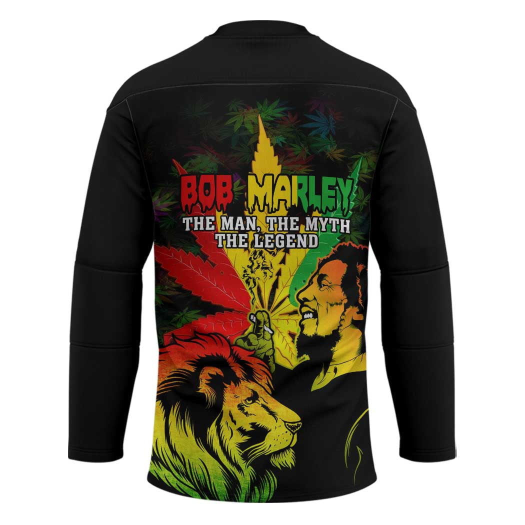 Jamaica Legend Bob Hockey Jersey Lion With Cannabis Leaf Pattern - Wonder Print Shop