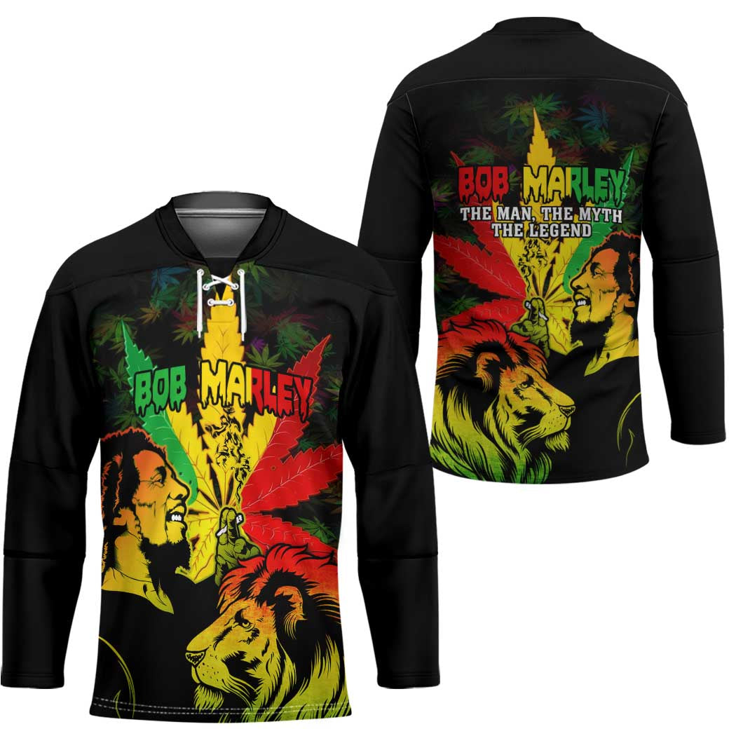 Jamaica Legend Bob Hockey Jersey Lion With Cannabis Leaf Pattern - Wonder Print Shop