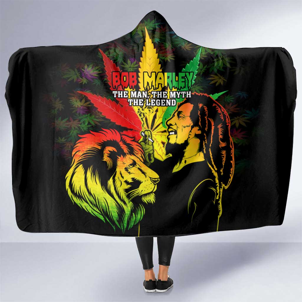 Jamaica Legend Bob Hooded Blanket Lion With Cannabis Leaf Pattern - Wonder Print Shop
