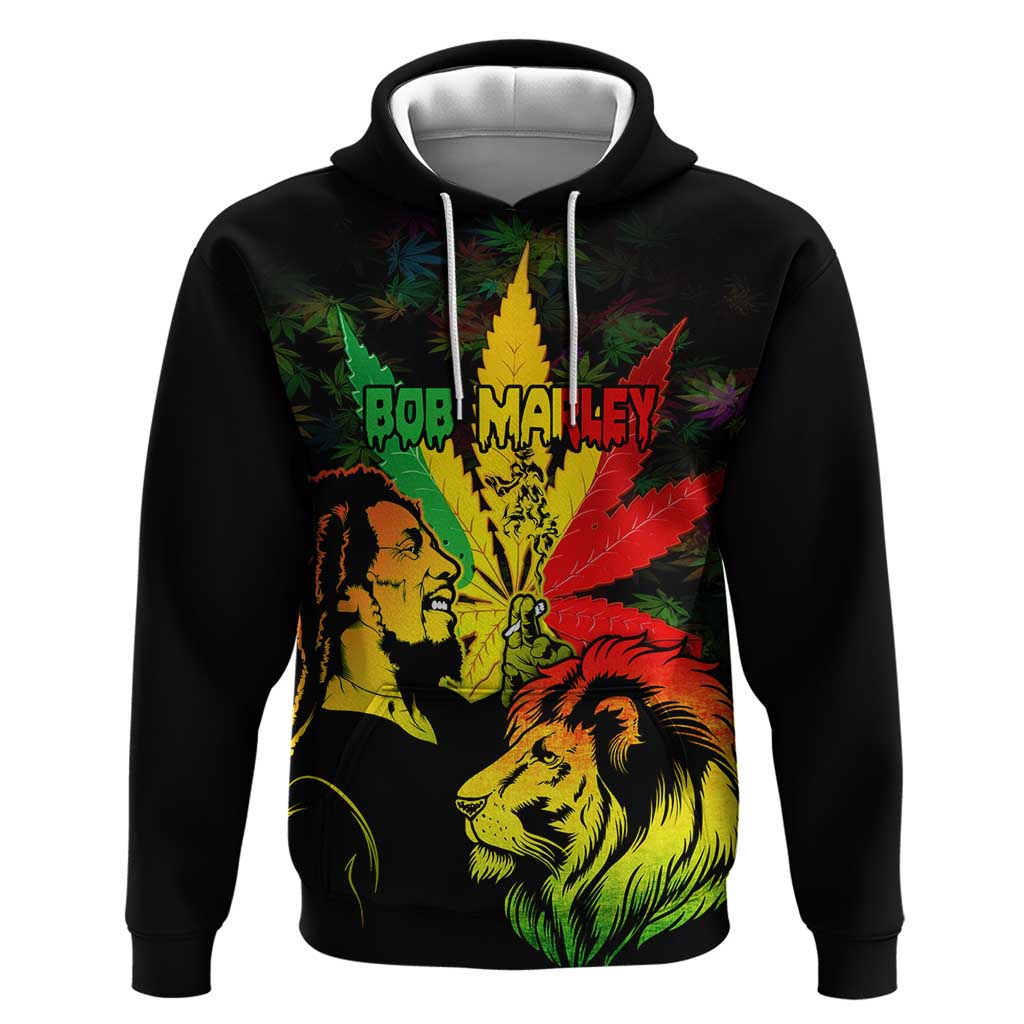 Jamaica Legend Bob Hoodie Lion With Cannabis Leaf Pattern LT14