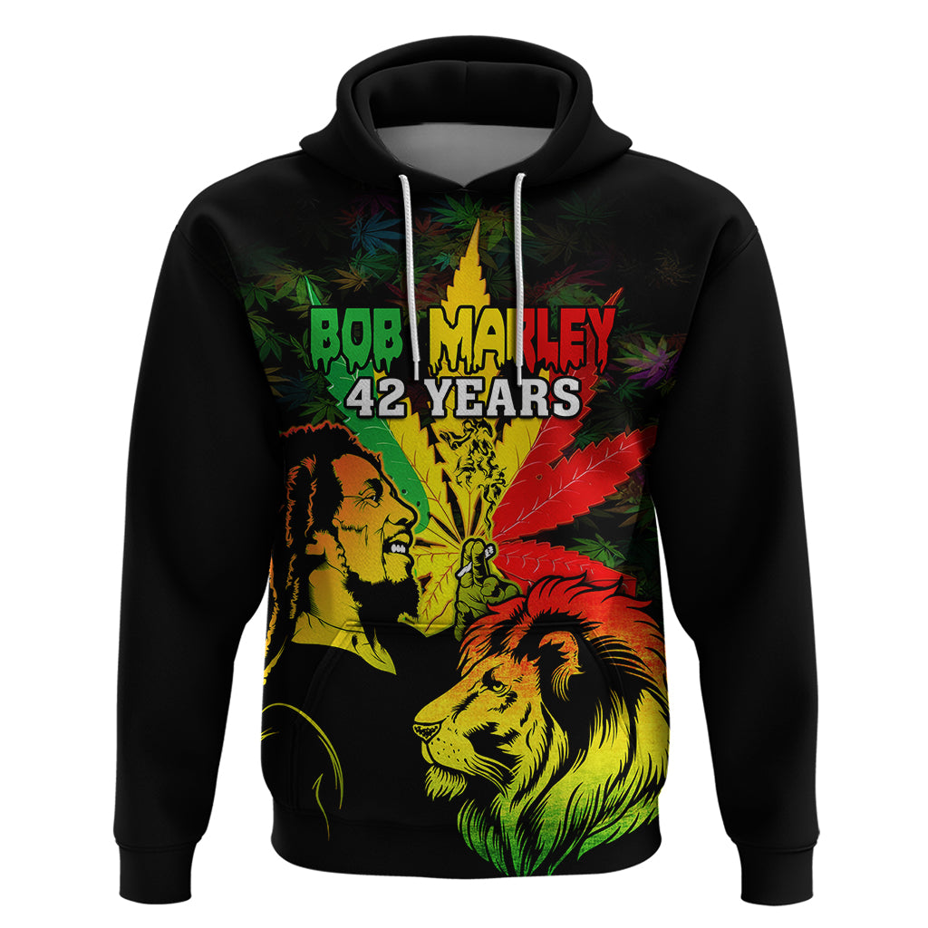 Jamaica Legend Bob Hoodie Lion With Cannabis Leaf Pattern - Wonder Print Shop