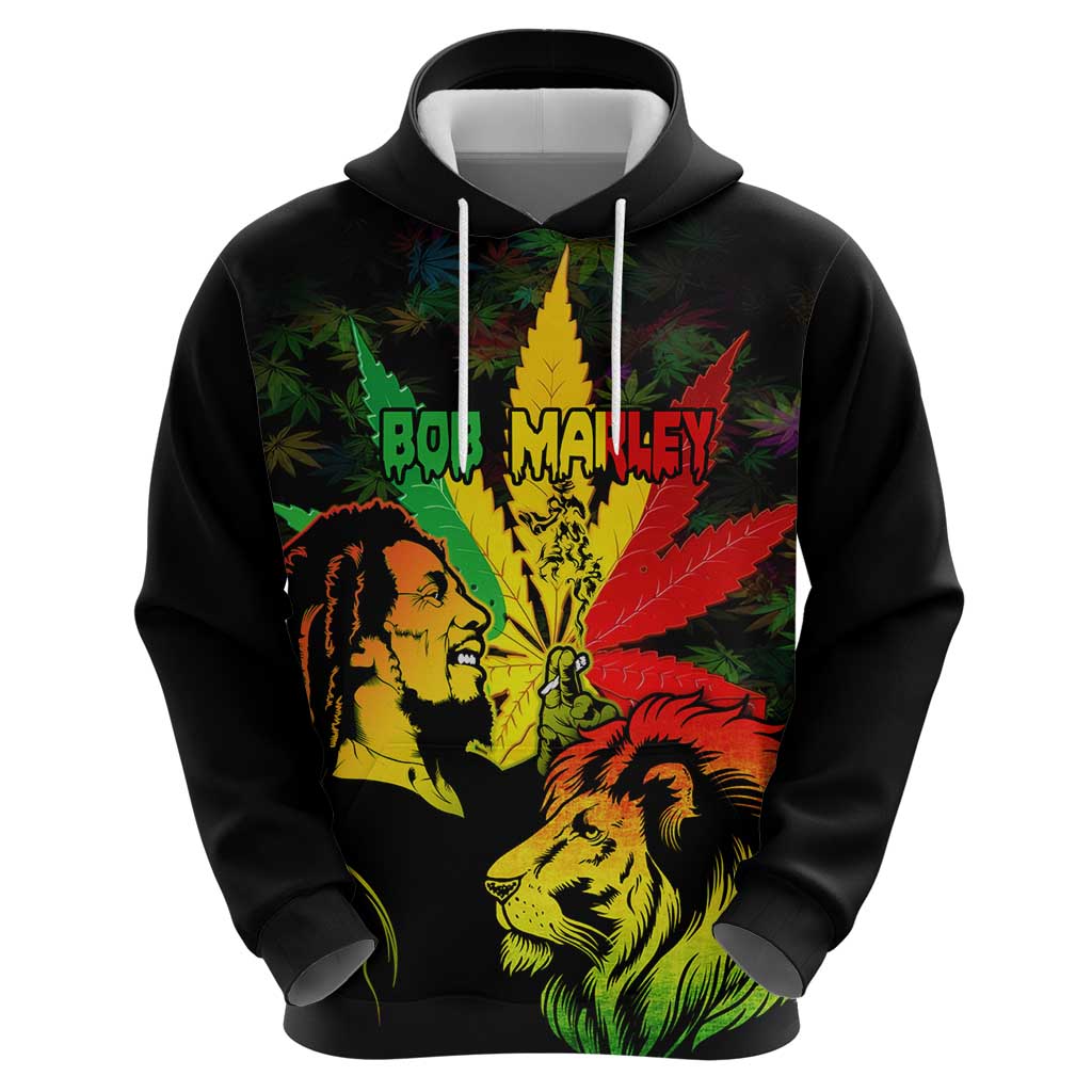 Jamaica Legend Bob Hoodie Lion With Cannabis Leaf Pattern LT14