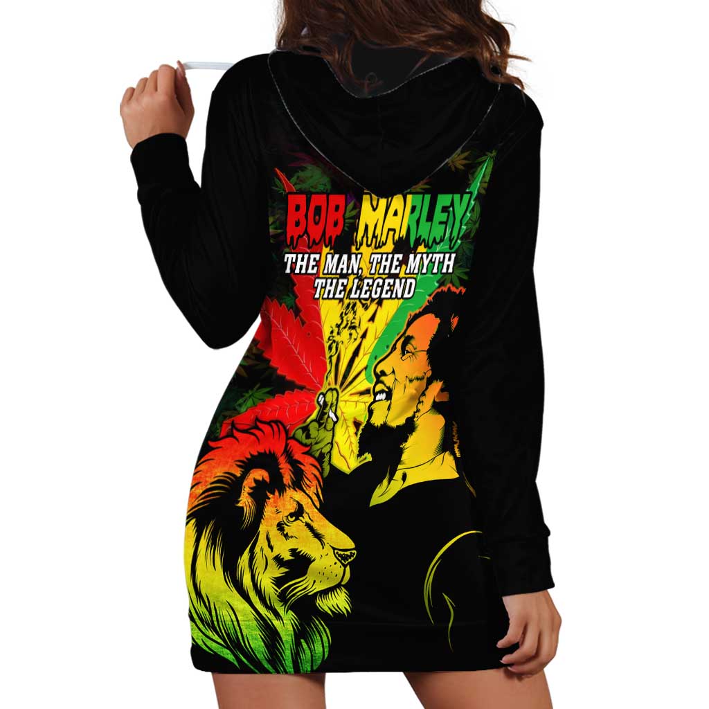 Jamaica Legend Bob Hoodie Dress Lion With Cannabis Leaf Pattern LT14