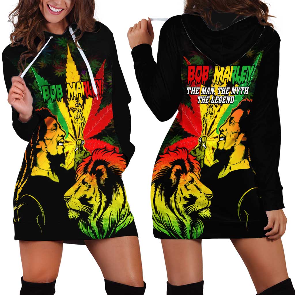 Jamaica Legend Bob Hoodie Dress Lion With Cannabis Leaf Pattern LT14
